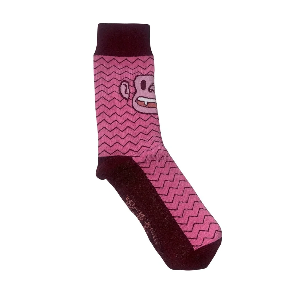 MailChimp Collectible Freddie the Chimp‎ Mascot Crew Socks Pink Chevron Maroon